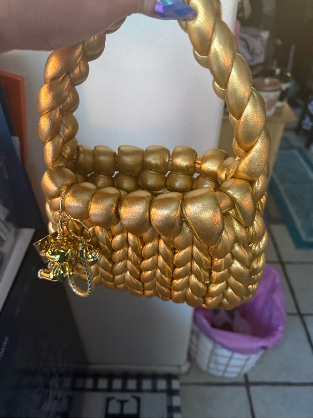Gold Braided Charm Basket Pendant - Women Jewelry